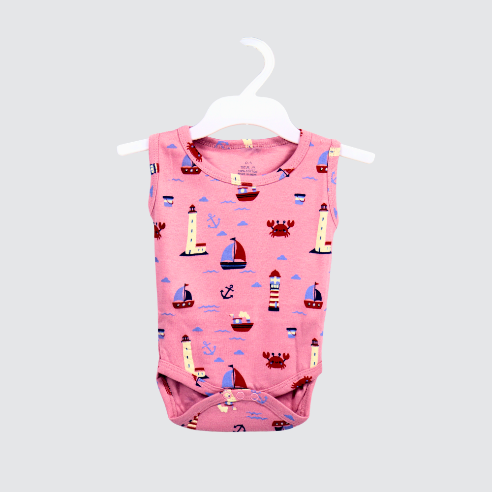 Baby Nautical Print Sleeveless Romper Alternate View