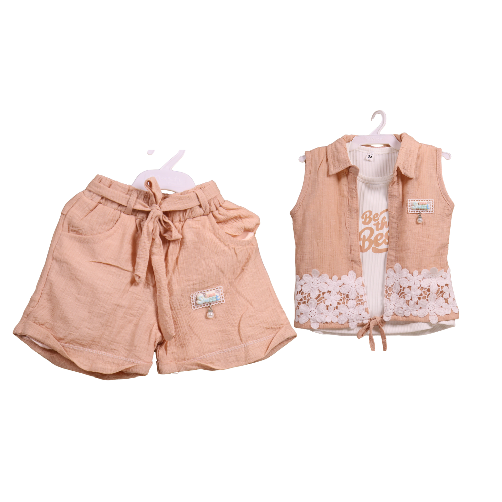 Girls Peach 3-Piece Summer Co-ord Set
