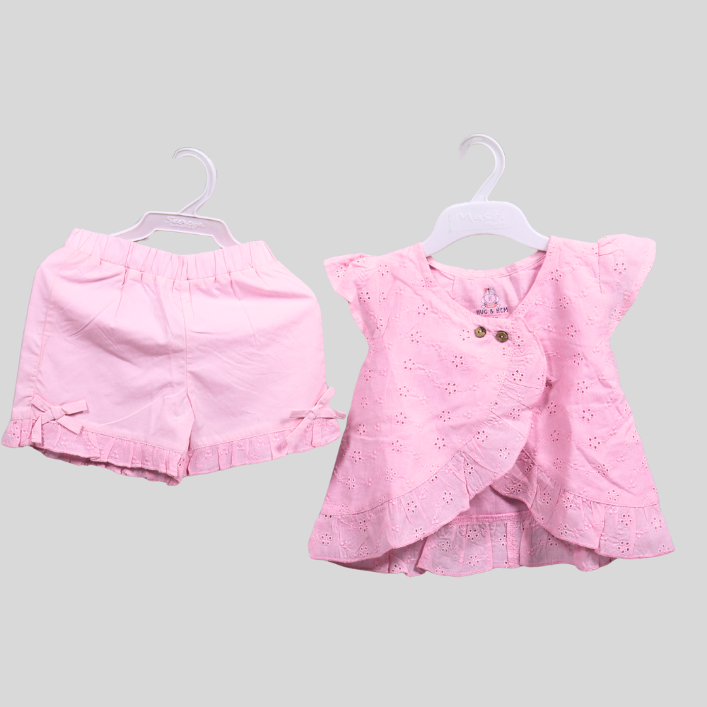 Girls Pink Eyelet Co-Ord Set - Alternate View