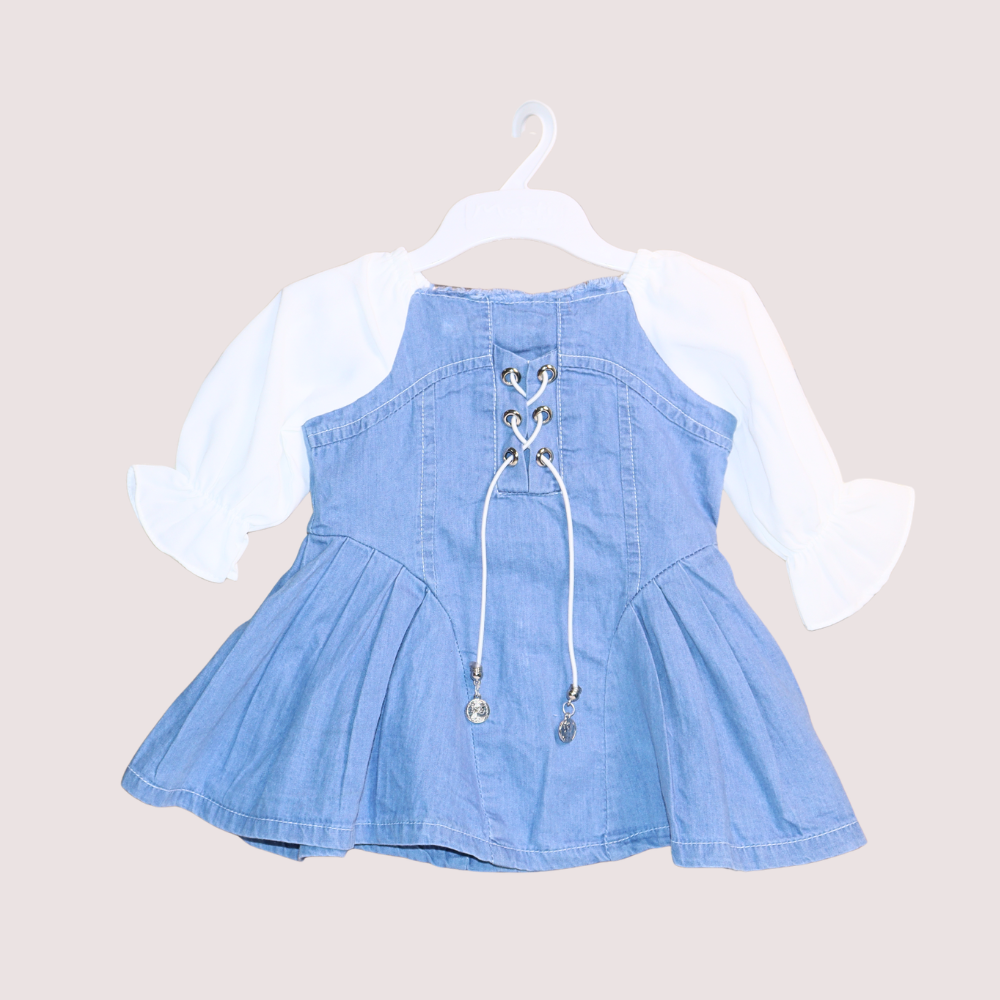 Girls Denim Lace Party Dress - Alternate View