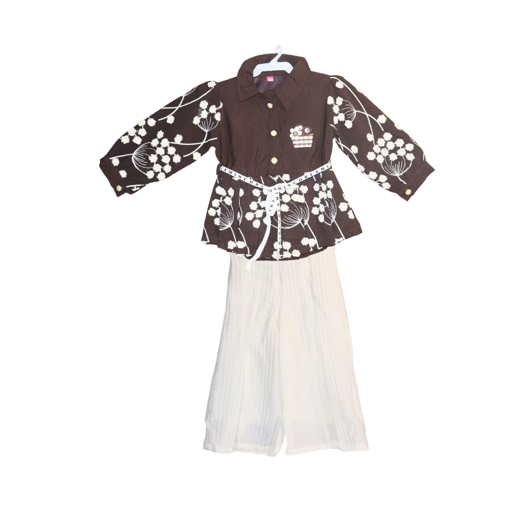 Girls Floral Shirt & Wide-Leg Pants Set