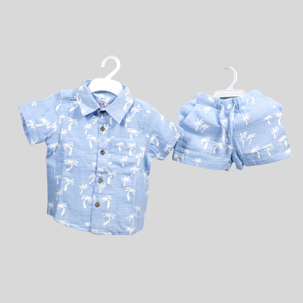 Boys Tropical Palm Print Shirt & Shorts Set