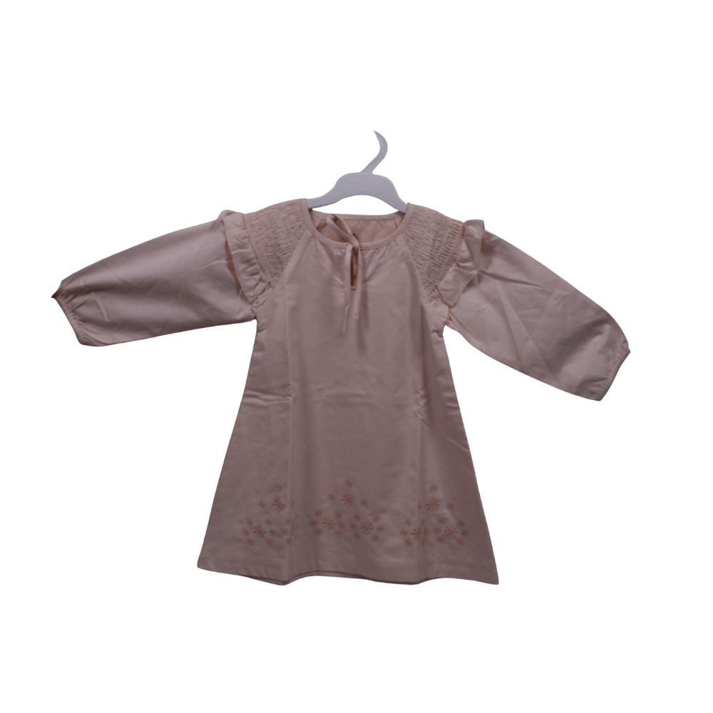 Girls Blush Pink Ruffle-Sleeve Dress