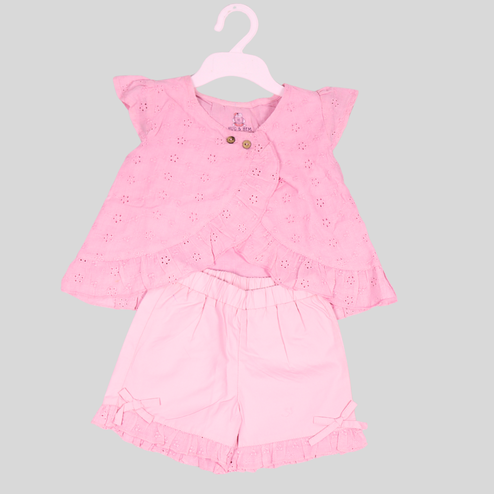 Girls Pink Eyelet Co-Ord Set
