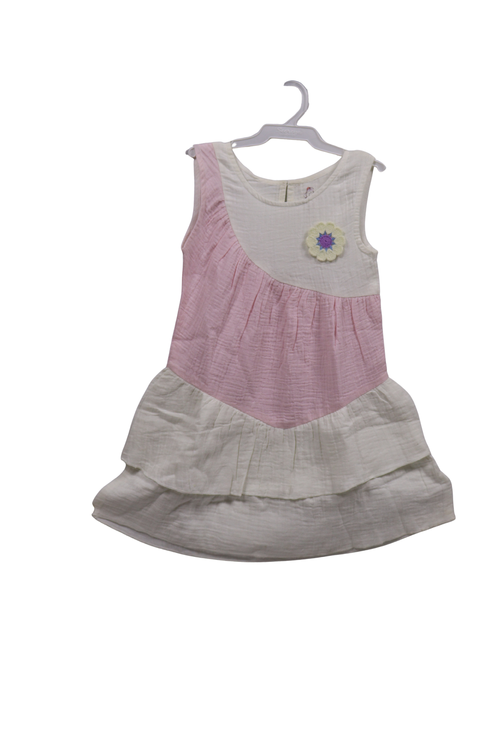 Girls Pink & Ivory Tiered Cotton Dress