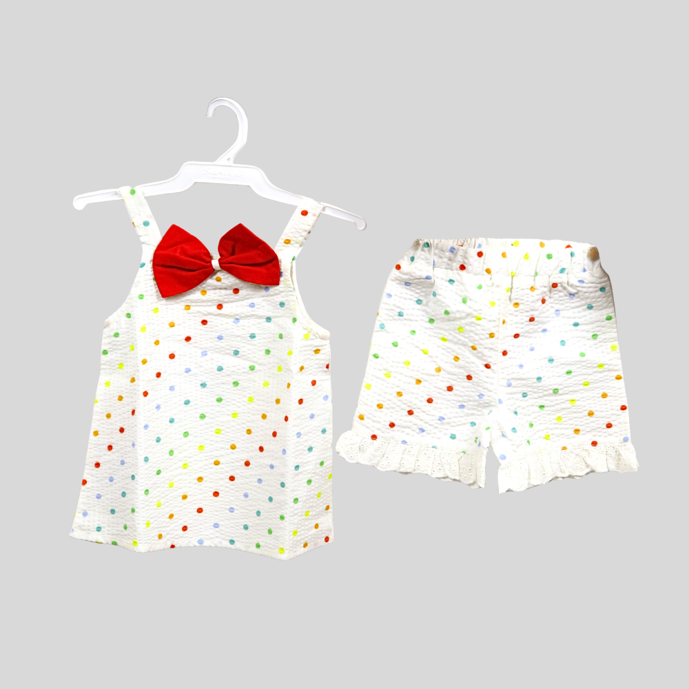 Baby Girls Rainbow Dot Bow Co-Ord Set