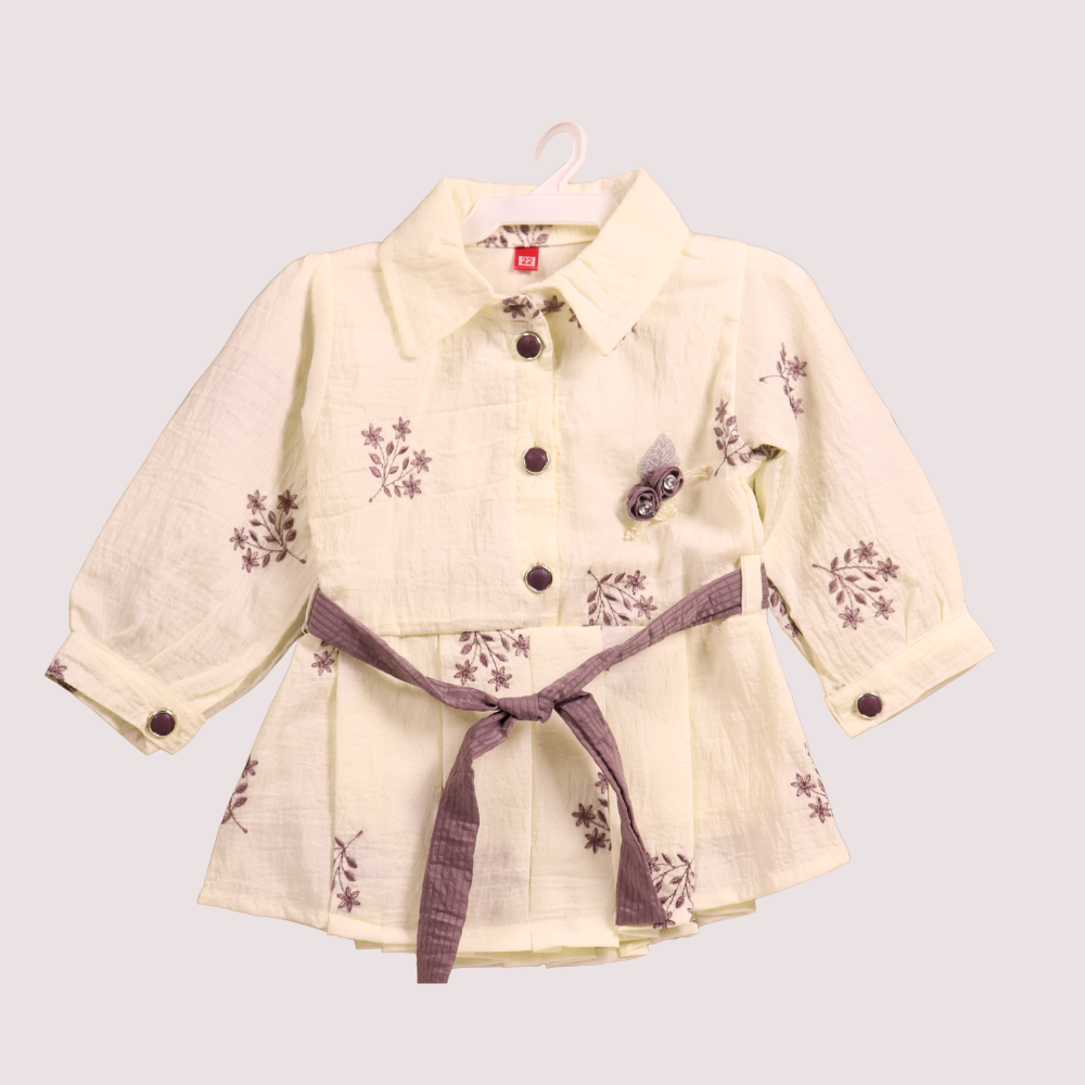Girls Embroidered Belted Party Dress